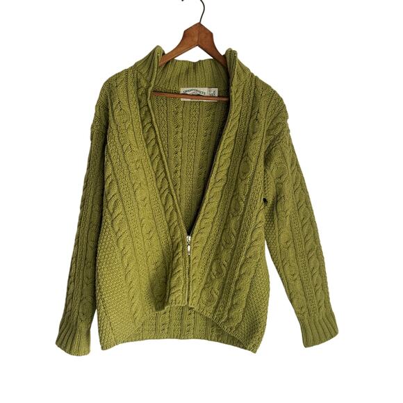 Aran Crafts Small Green Zip Up Knit Sweater - Picture 1 of 10